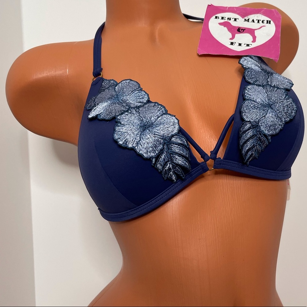 Victoria’s Secret PINK L Logo Push-up Bathing Suit Top Embroidered Appliqué
